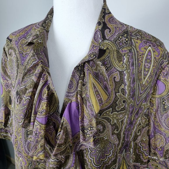 100 % Silk Jones New York Collection Short Sleeve Paisley Blouse Size 12 - Picture 2 of 10